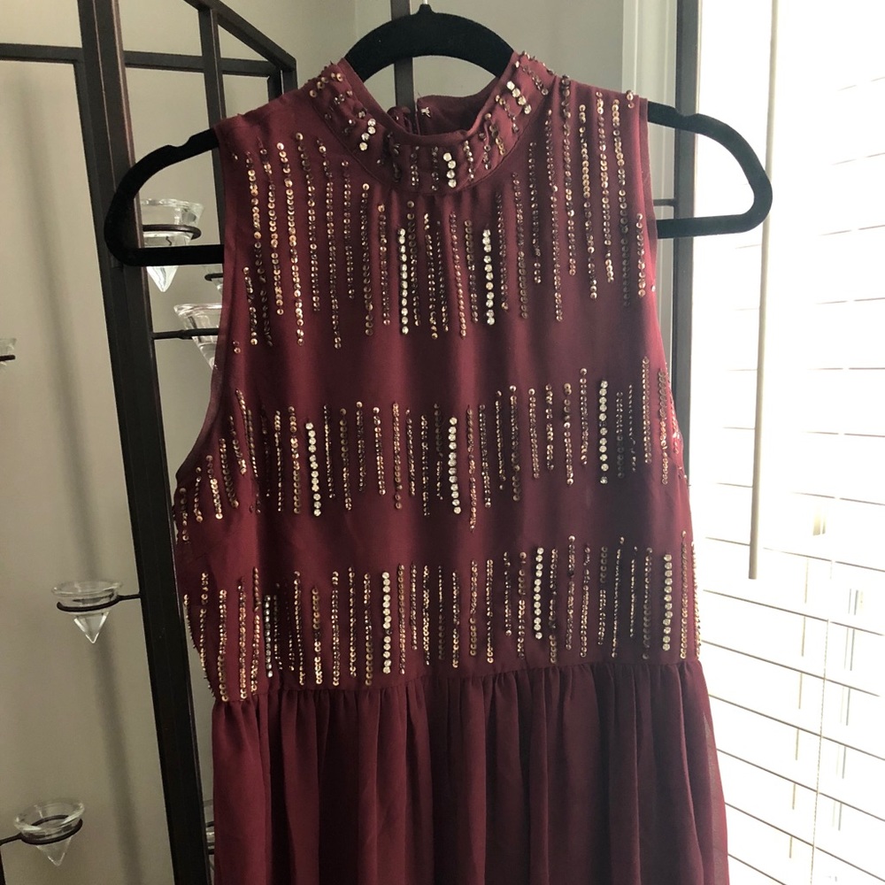 Maroon urban floor length beaded dress